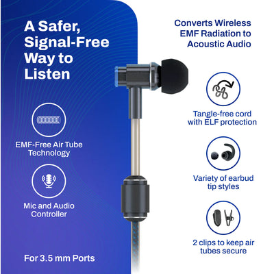 DefenderShield EMF Radiation-Free Air Tube Stereo Earbud Headphones