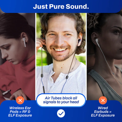DefenderShield EMF Radiation-Free Air Tube Stereo Earbud Headphones