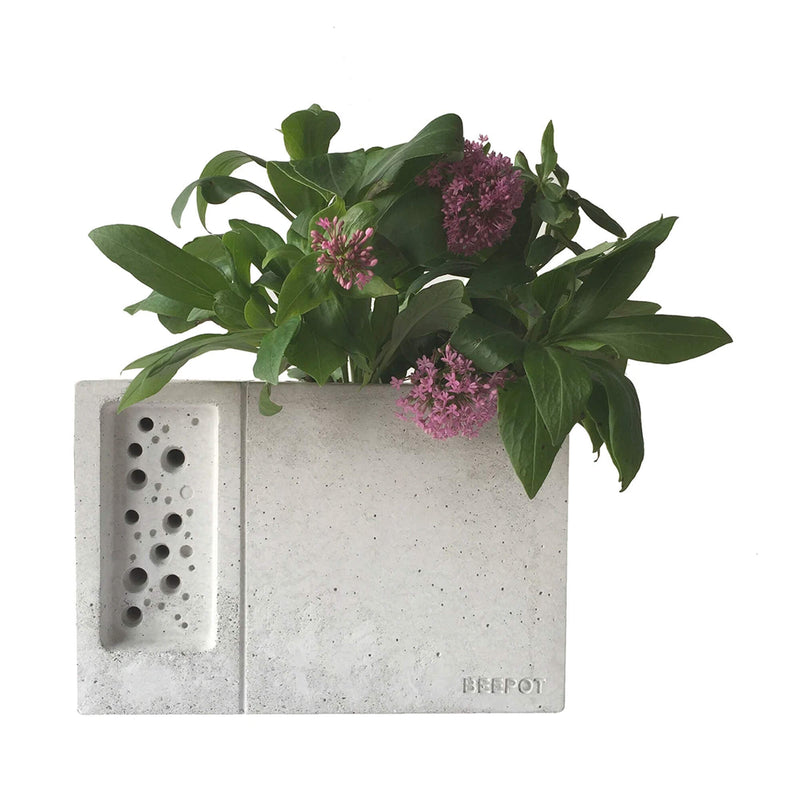 Beepot Concrete Planter and Bee House White