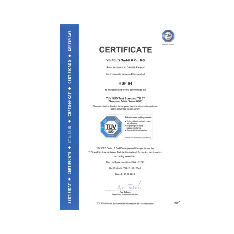 YSHIELD® HSF64 | EMF Shielding Paint TUC Certificate