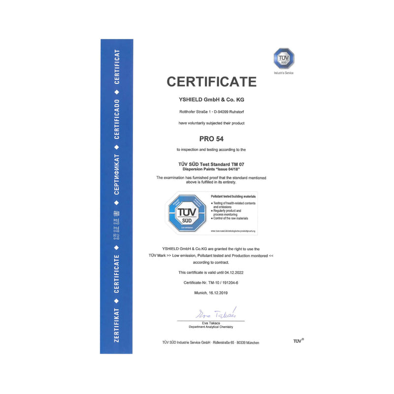 YSHIELD® PRO54 | EMF Shielding Paint TUV Certificate